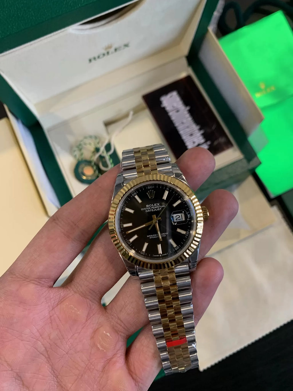 Rolex DateJust Two Tone Gold Black Dial