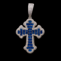 Blue Baguette Cross Moissanite Pendant / Jewelry