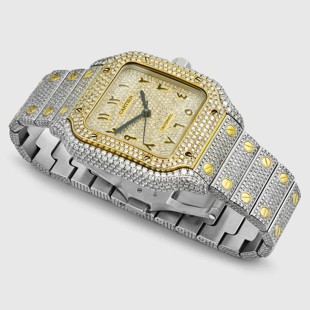 Cartier Santos Two-Tone Moissanite With Gold Dial, 35 mm