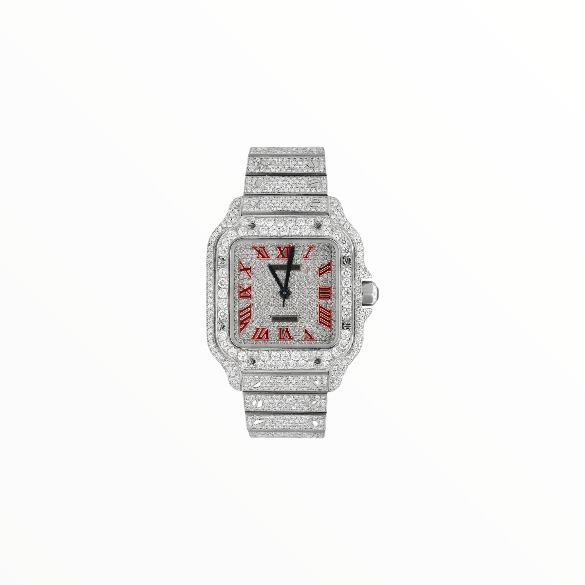 Cartier Santos VVS With Iced Red Roman Numerals, 35mm